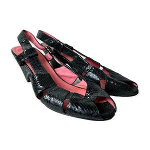 Jeffrey Campbell Frizon Black Leather Slingback Peep-toe  Snake Pump